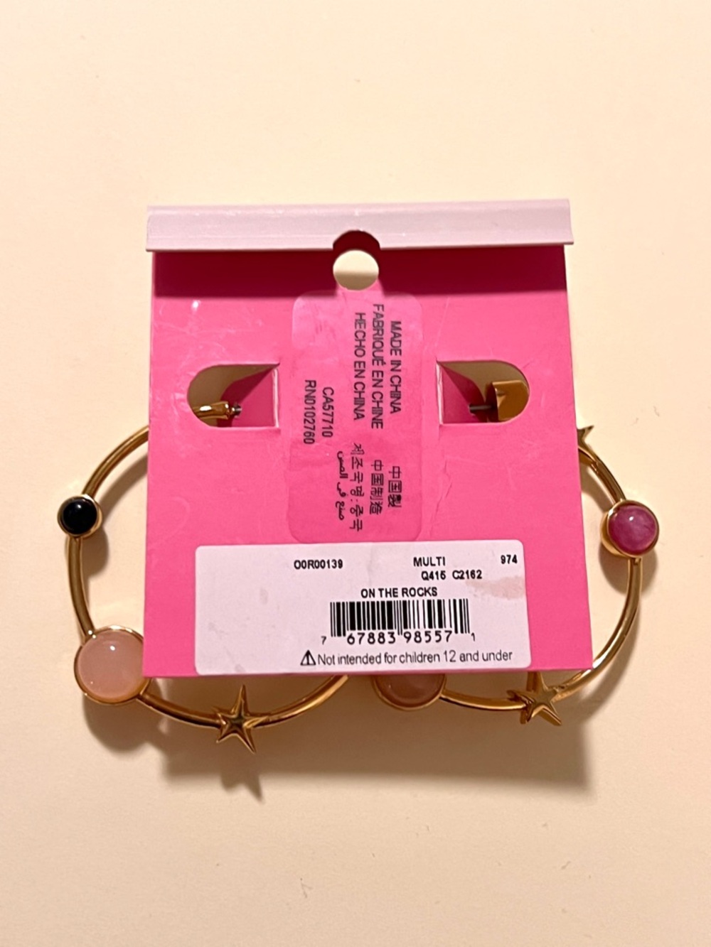 kate spade Gold Hoop Star Earrings with Pink and Black Stones - Picture 2 of 3
